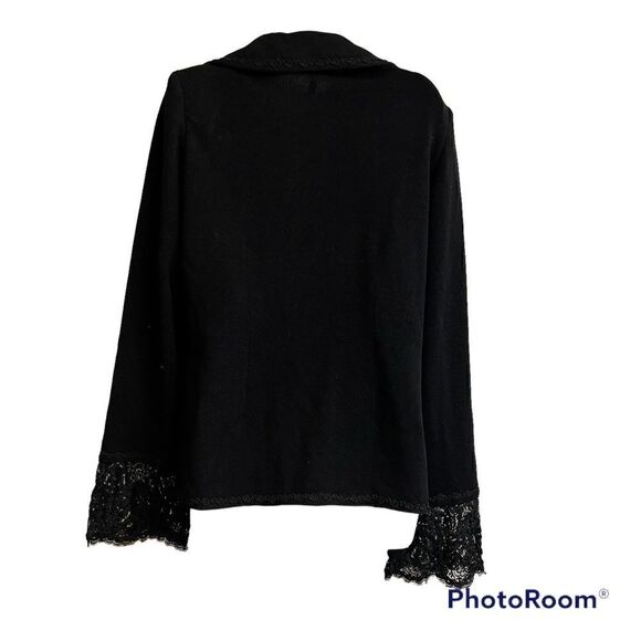 Escada Vintage Black Virgin Wool Evening Jacket French Lace cuffs Sz 44 Large - Picture 3 of 12